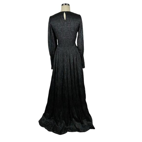 ULLA JOHNSON Antonia Maxi Dress Black Ikat Pattern Smocked Long Sleeve Size 8 - Picture 3 of 9